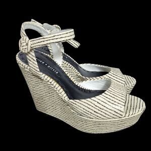 Alice Olivia Platform Sandals White and Black Chunky Wedge High Heel Leather 9
